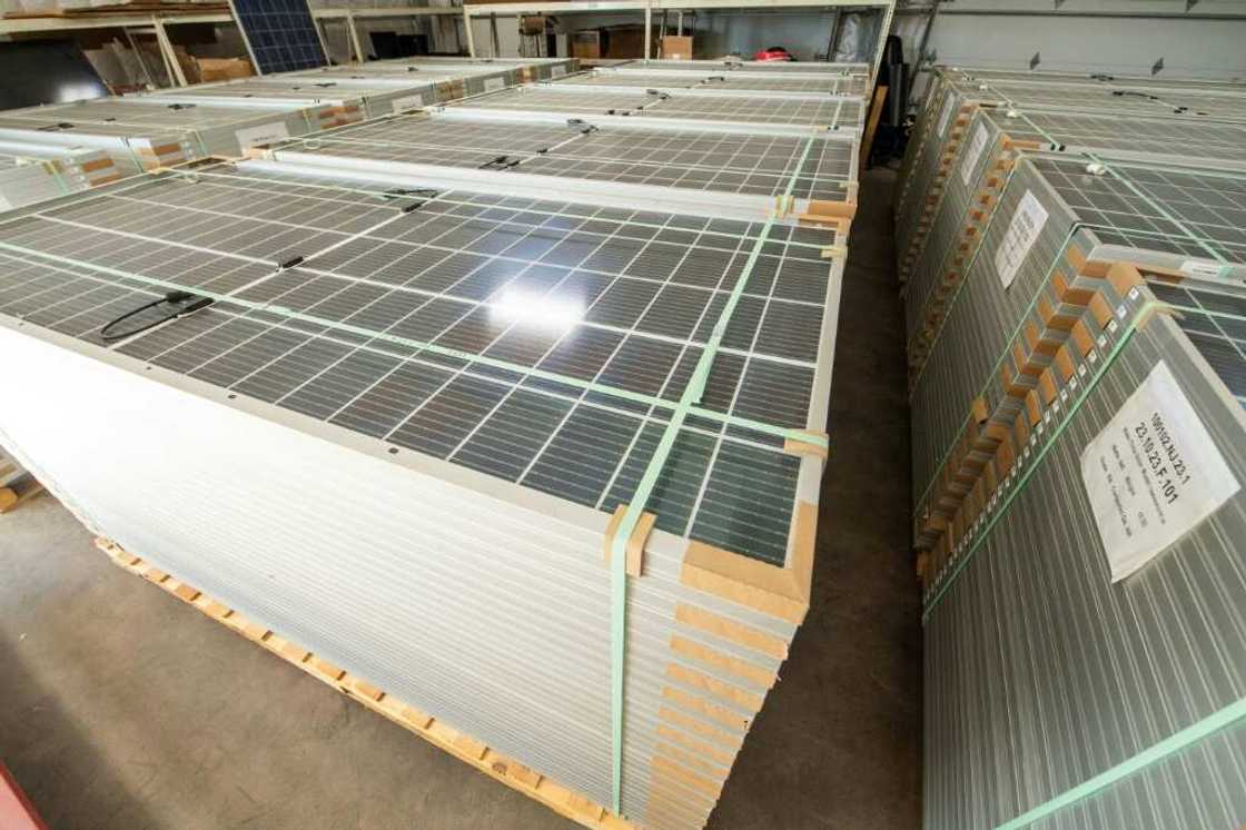 Recycled solar panels are ready to be shipped at the We Recycle Solar plant in Yuma, Arizona on December 6, 2023 Recycled solar panels are ready to be shipped at the We Recycle Solar plant in Yuma, Arizona on December 6, 2023