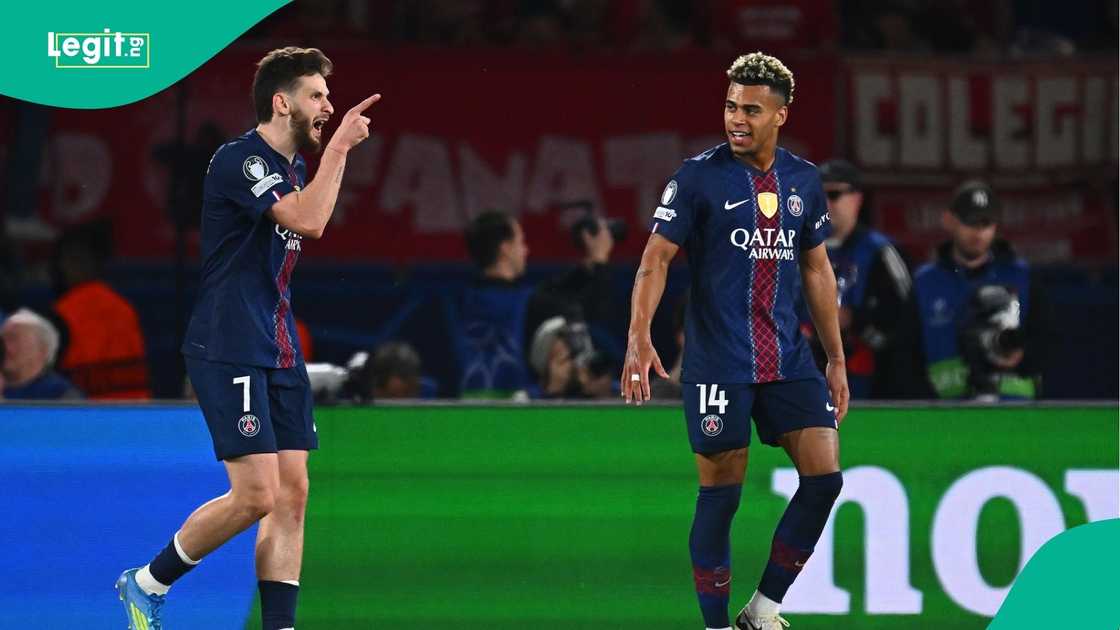 Khvicha Kvaratskhelia, Desire Doue, Arsenal, PSG, Football UEFA. Khvicha Kvaratskhelia, Desire Doue, Arsenal, PSG, Football UEFA.