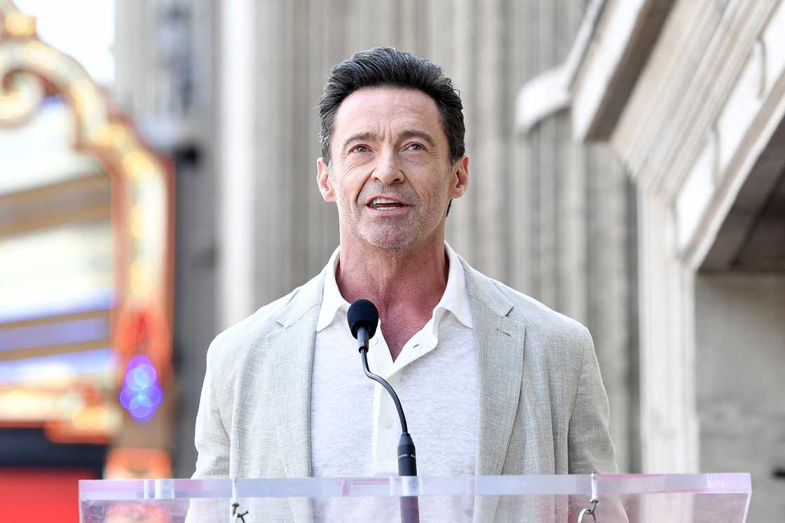 Hugh Jackman speaks during the Star ceremony for US film and television producer and President of Marvel Studios, Kevin Feige, on the Hollywood Walk of Fame in Hollywood