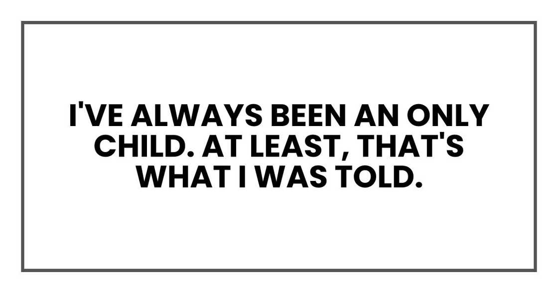 I've always been an only child. At least, that's what I was told. I've always been an only child. At least, that's what I was told.