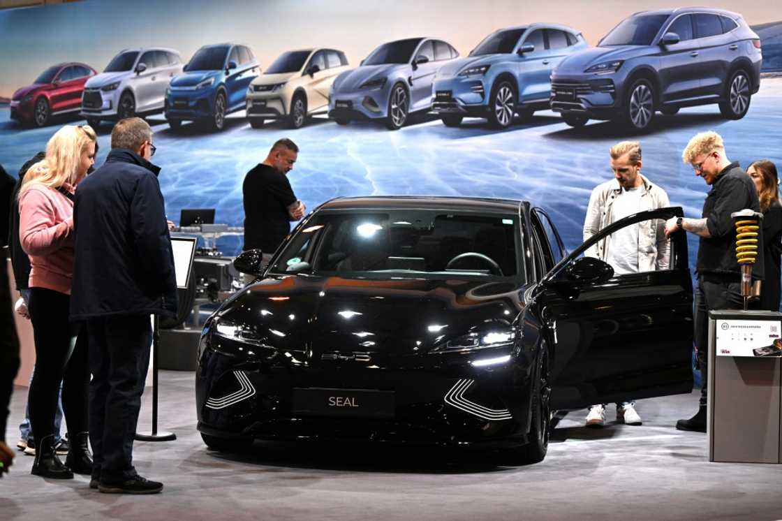 A BYD SEAL car by Chinese car manufacturer BYD is on display at Germany's Essen Motor Show on December 4, 2024 A BYD SEAL car by Chinese car manufacturer BYD is on display at Germany's Essen Motor Show on December 4, 2024