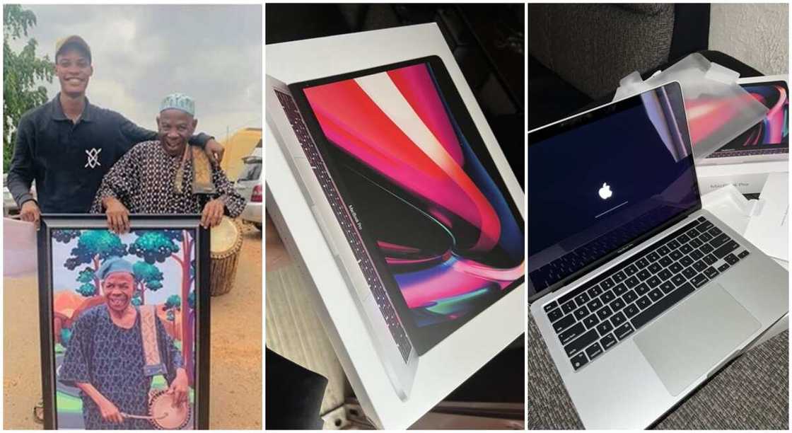 Adisa Olashile who captured the photos of Baba Onilu in Ibadan and sold them has bought Macbook Pro laptop. Adisa Olashile who captured the photos of Baba Onilu in Ibadan and sold them has bought Macbook Pro laptop.