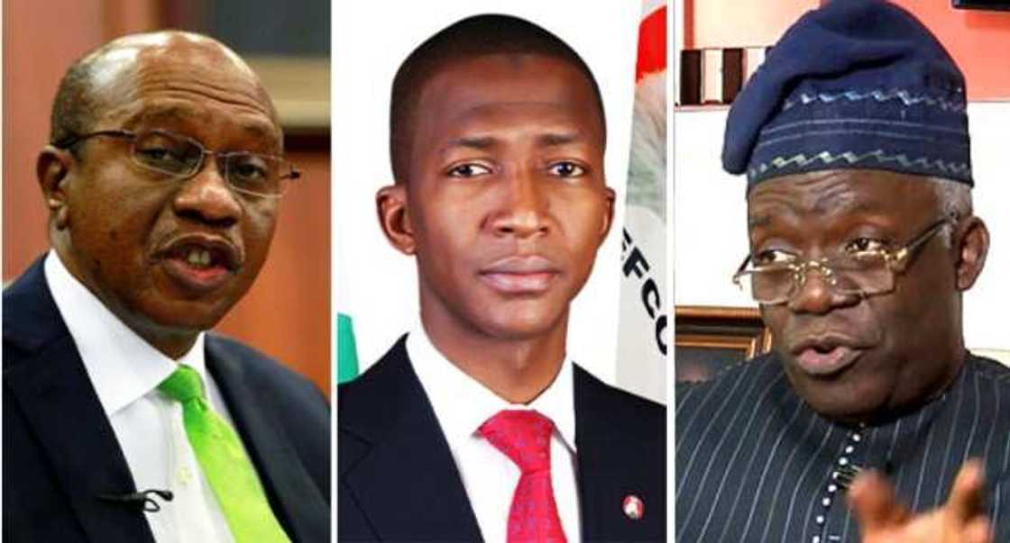 Haɗakar Hotunan Emefiele, Bawa da kuma Femi Falana. Haɗakar Hotunan Emefiele, Bawa da kuma Femi Falana.