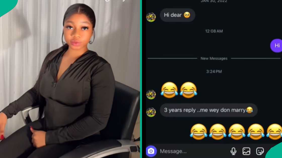A lady shares how she replied to a man who sent her a DM three years ago. A lady shares how she replied to a man who sent her a DM three years ago.