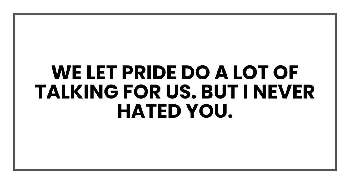 We let pride do a lot of talking for us. But I never hated you.