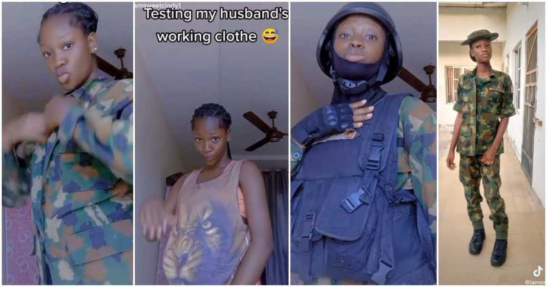Lady rocks hubby's wear, woman wears hubby's army uniform, lady in army uniform, pregnant lady in army uniform Lady rocks hubby's wear, woman wears hubby's army uniform, lady in army uniform, pregnant lady in army uniform