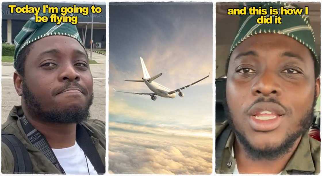 Photos of Seun Timothy, a man who flew from Ibadan to Lagos with N6,500. Photos of Seun Timothy, a man who flew from Ibadan to Lagos with N6,500.