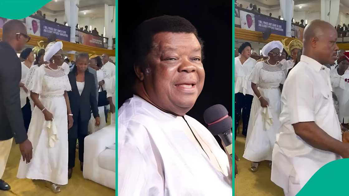 Late evangelist Uma Ukpai's widow arrives at memorial service.