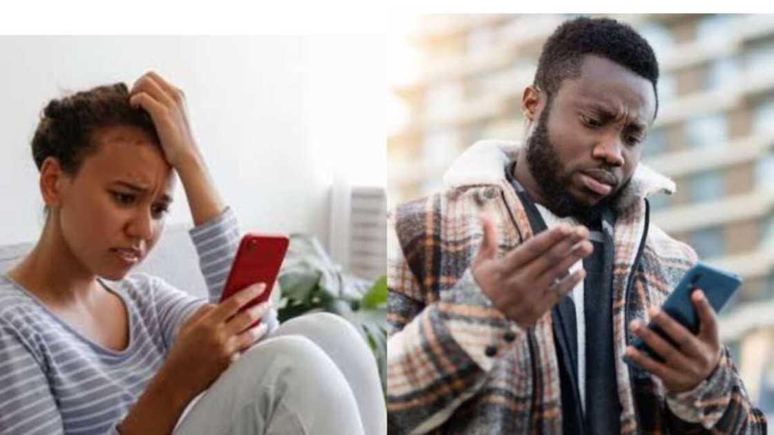 Pictures of man and woman fixated on phone