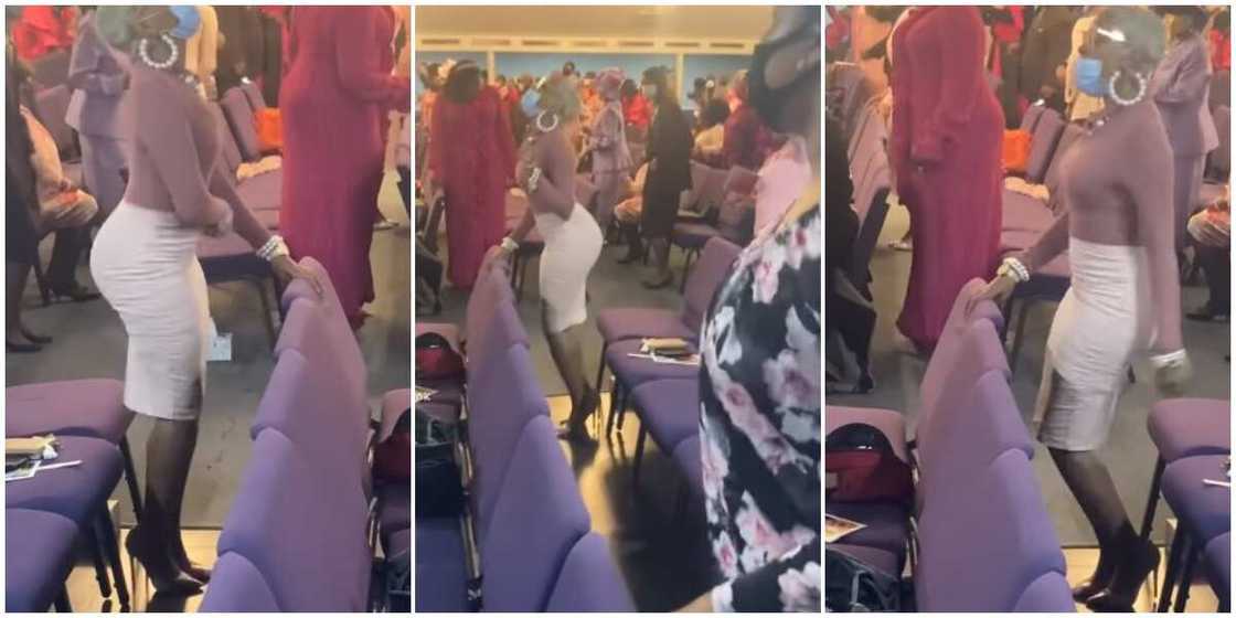 Pretty Nigerian lady on 6 inches heels steal the show at church with her standing dancing in video Pretty Nigerian lady on 6 inches heels steal the show at church with her standing dancing in video