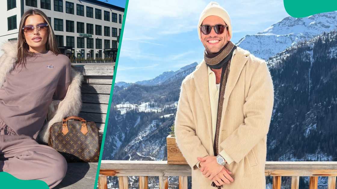 Lexi Wood in New York with a Louis Vuitton bag (L); Jesse Solomon in the Dolomites (R).