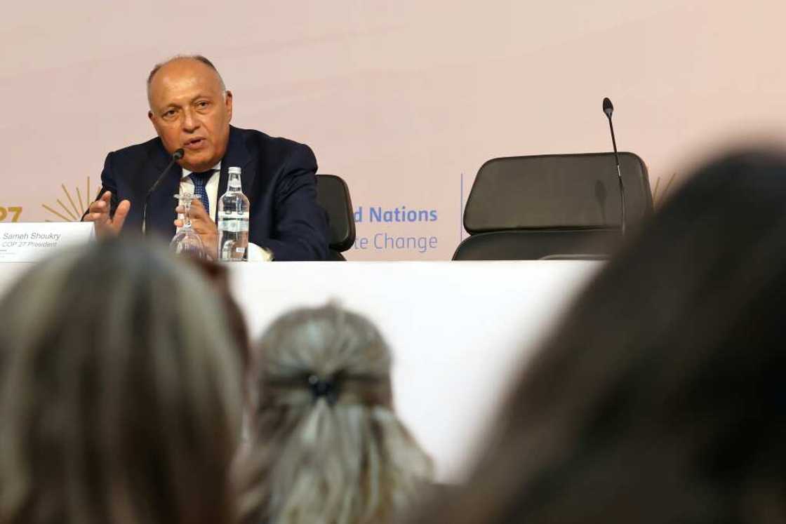 COP27 President Sameh Shoukry speaks following the opening ceremony of COP27, talking of the 'victims of climate induced disasters' COP27 President Sameh Shoukry speaks following the opening ceremony of COP27, talking of the 'victims of climate induced disasters'