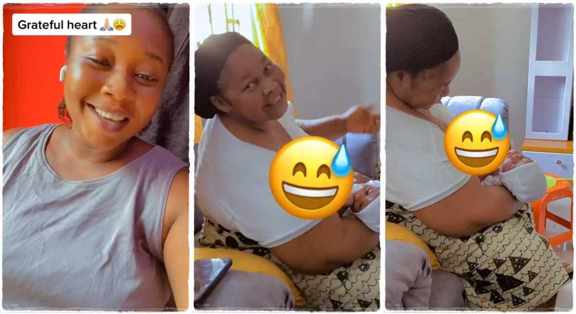 Grandmother breastfeeds her grandchild. Grandmother breastfeeds her grandchild.