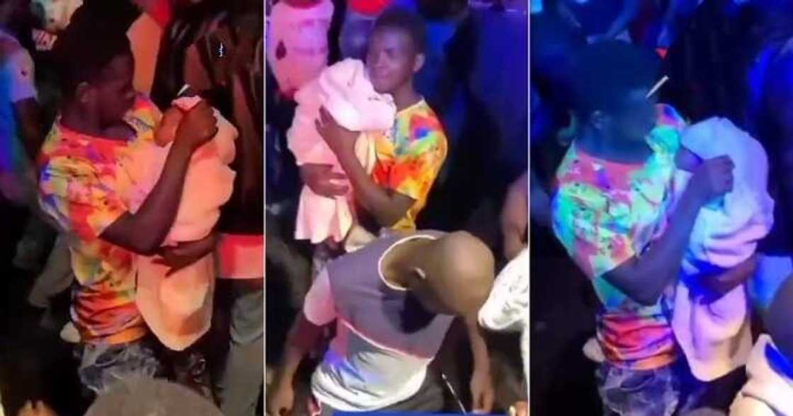 Man storms party with his newborn baby Man storms party with his newborn baby