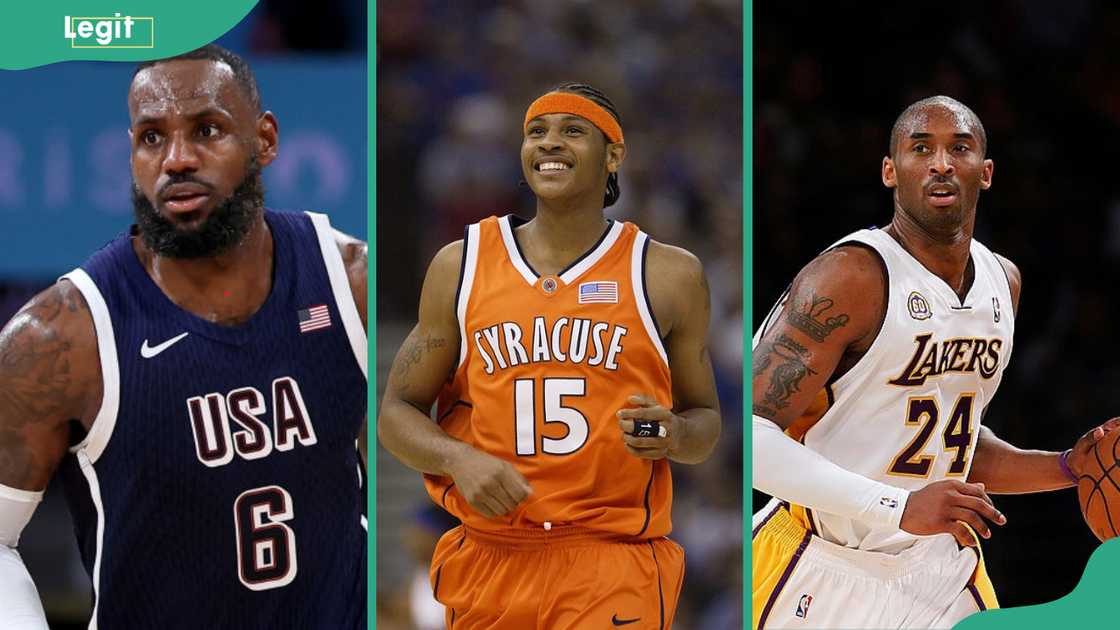 LeBron James (L), Carmelo Anthony (C), Kobe Bryant (R) LeBron James (L), Carmelo Anthony (C), Kobe Bryant (R)