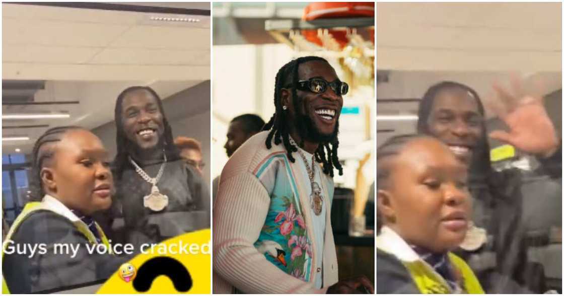 Burna Boy smiles sweetly after meeting female fan at the airport. Burna Boy smiles sweetly after meeting female fan at the airport.