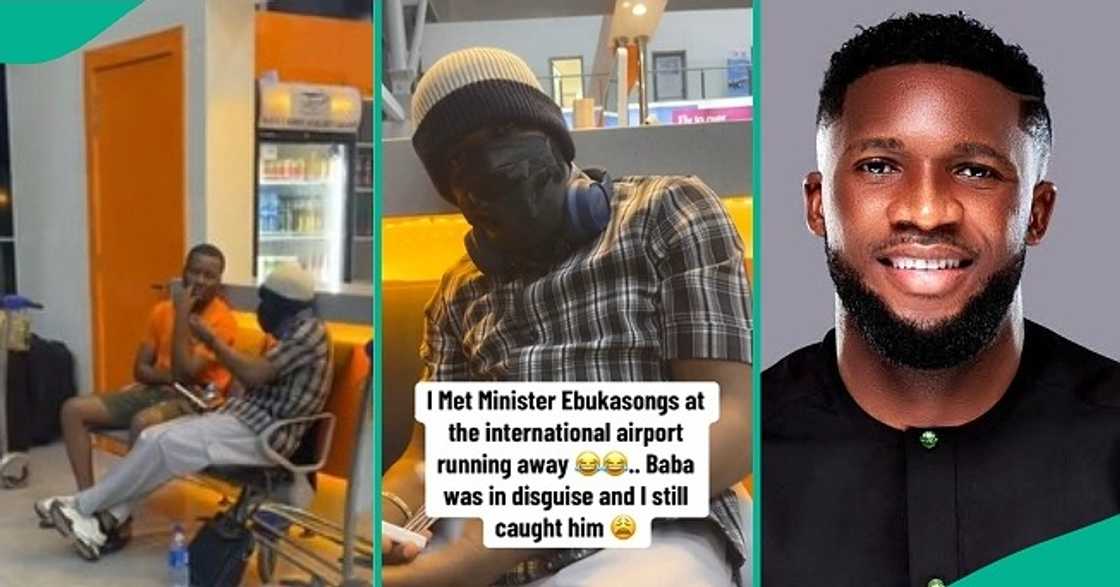 Lady catches Ebuka Songs disguising at airport