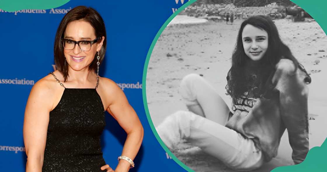 Lisa Kennedy Montgomery attends an event (L). Her daughter Pele Velentina sits on a beach (R).