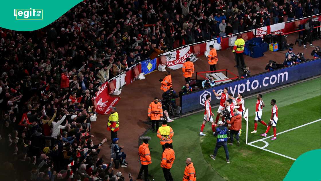 Arsenal players celebrate win over Real Madrid Arsenal players celebrate win over Real Madrid