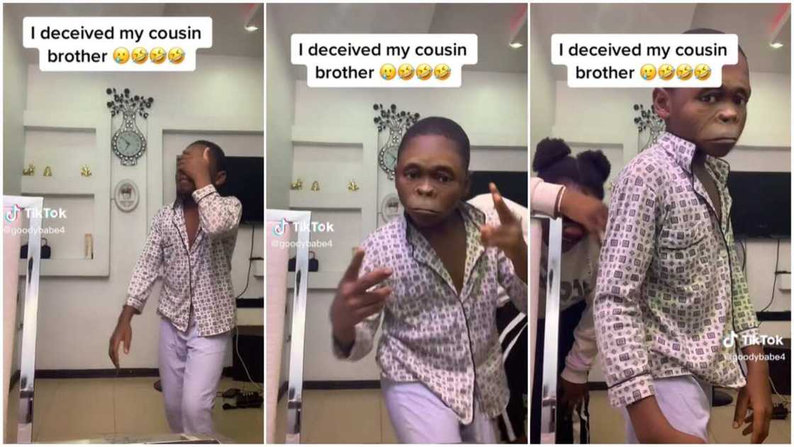 TikTok monkey filter/sister deceives her brother. TikTok monkey filter/sister deceives her brother.