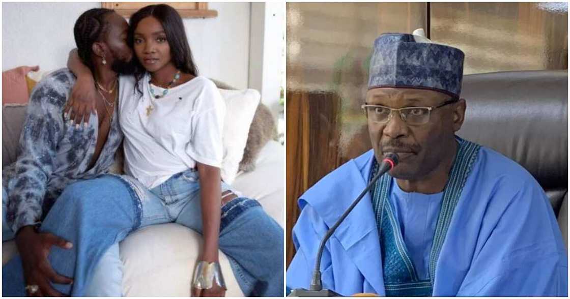 Photos of Adekunle Gold, Simi and INEC chairman Photos of Adekunle Gold, Simi and INEC chairman