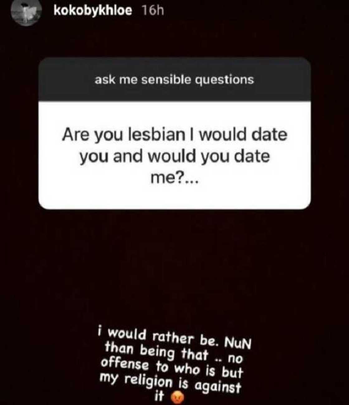 I would rather be a nun than be a lesbian - BBNaija star Khloe says I would rather be a nun than be a lesbian - BBNaija star Khloe says