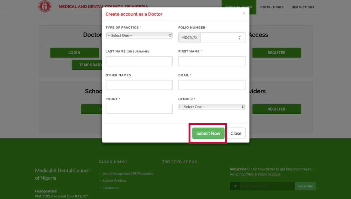 Medical & Dental Council of Nigeria portal registration guide
