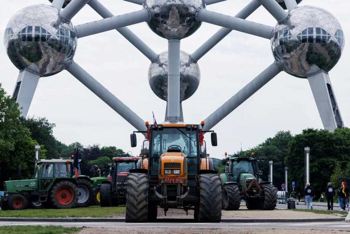 Tractors gathered near the Atomium exhibition space in Brussels in the latest farmer protest against EU environmental policies Tractors gathered near the Atomium exhibition space in Brussels in the latest farmer protest against EU environmental policies