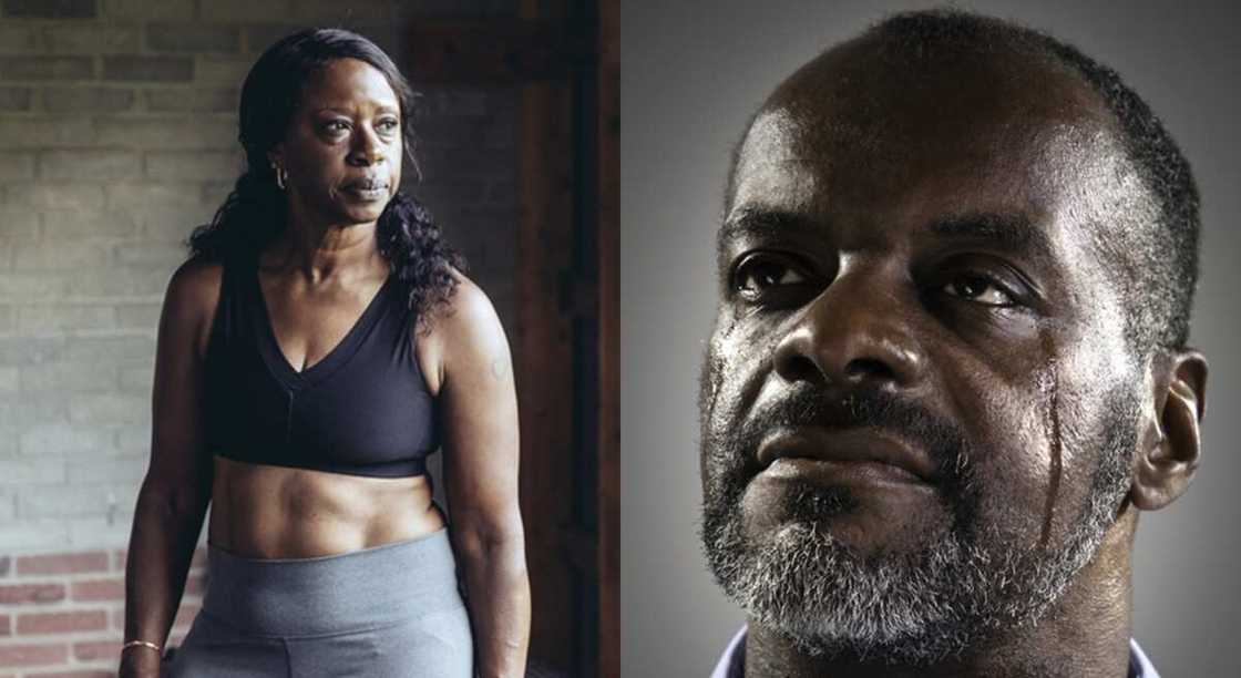 A man says his wife is always beating him. A man says his wife is always beating him.