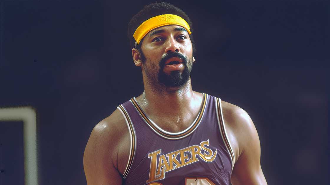 Wilt Chamberlain of the Los Angeles Lakers looks on against the Baltimore Bullets during an NBA basketball game Wilt Chamberlain of the Los Angeles Lakers looks on against the Baltimore Bullets during an NBA basketball game