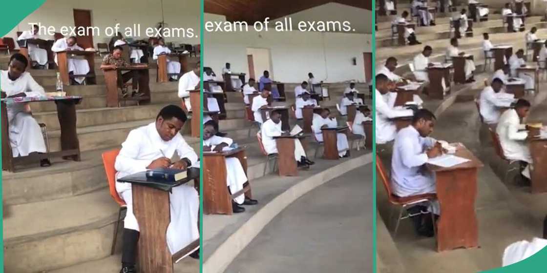 Priests writing examination. Priests writing examination.