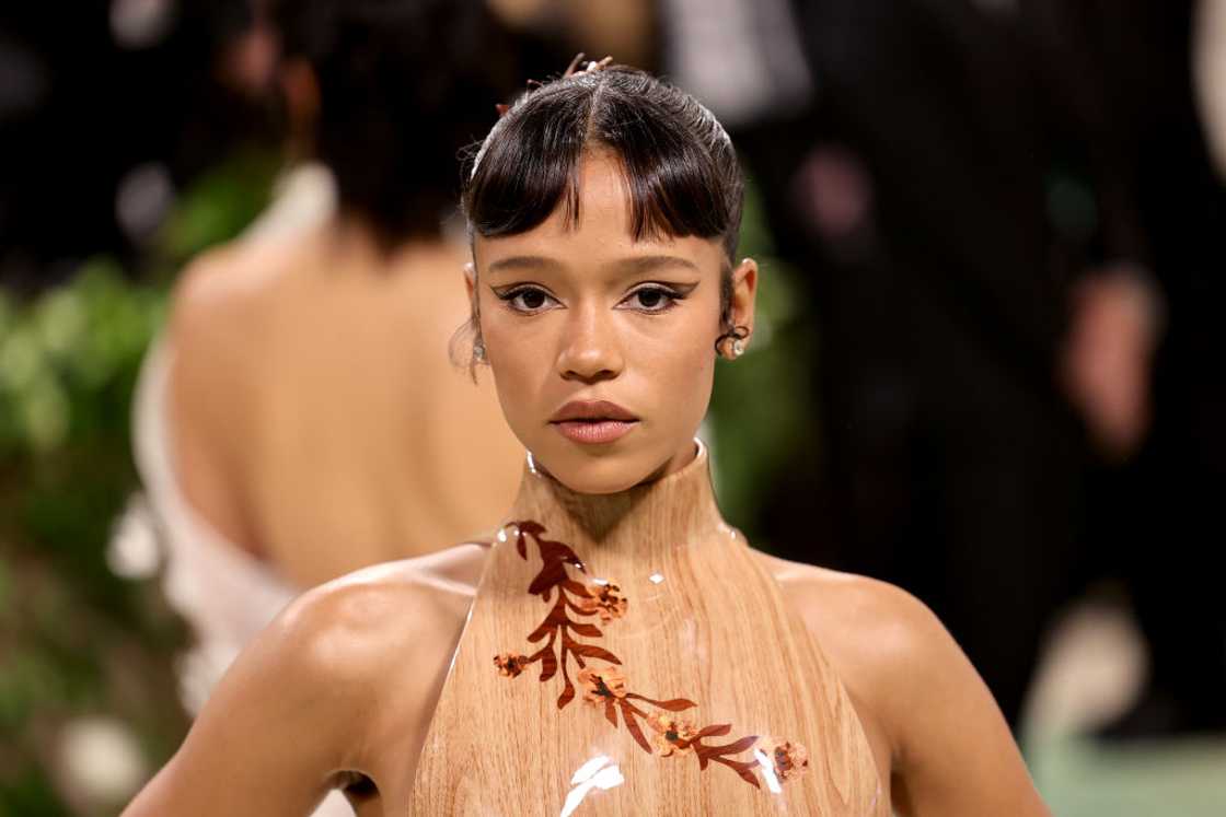 Taylor Russell poses at The 2024 Met Gala