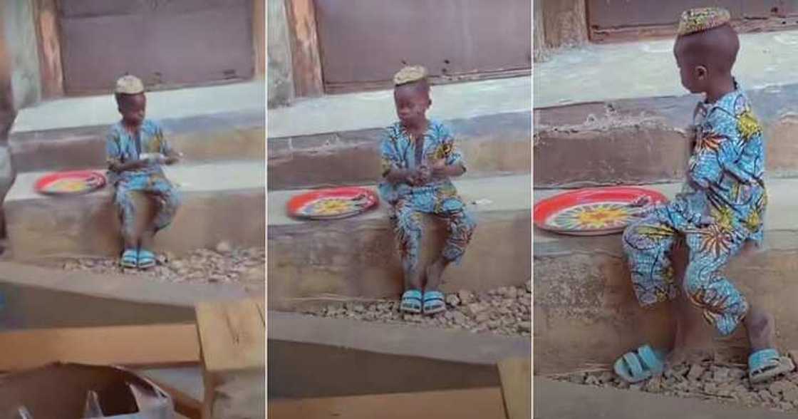 Little hawker counts his money after sales Little hawker counts his money after sales