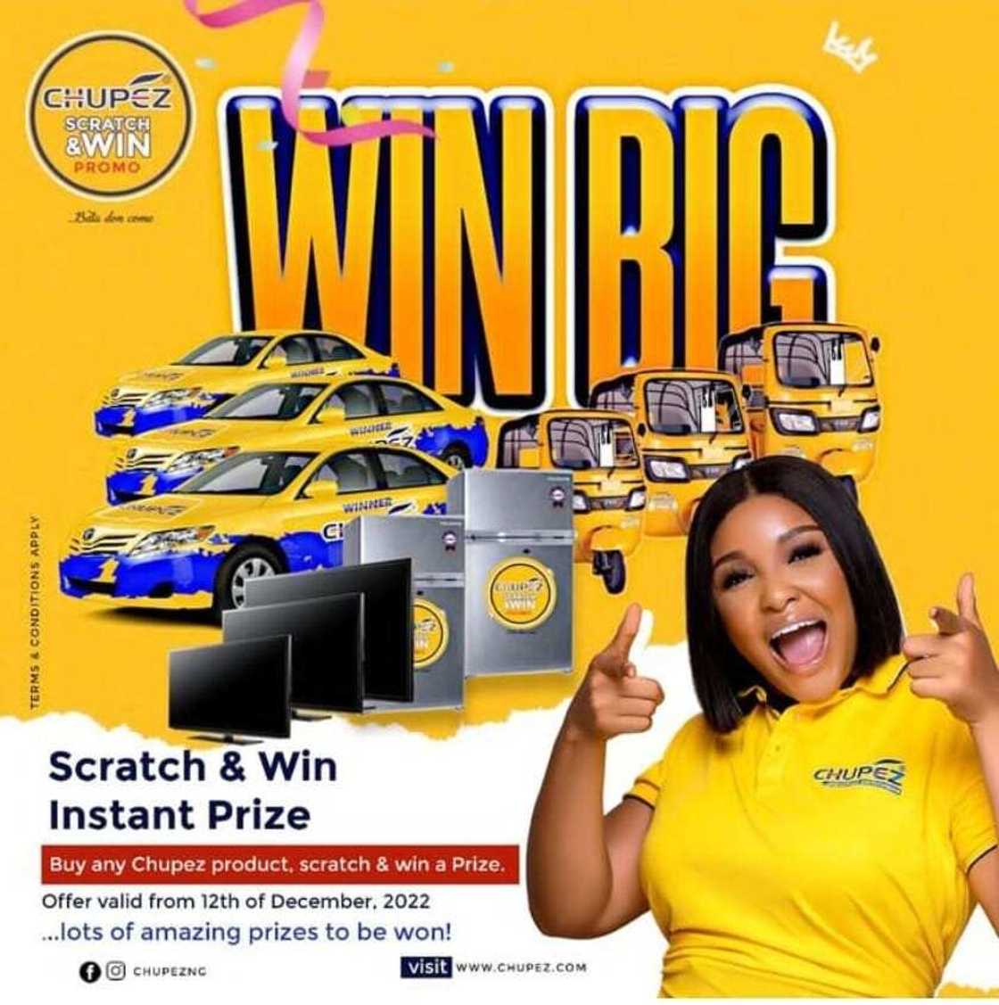 Win a Car, Keke, TV and more in the ‘Chupez Scratch & Win Promo’ Win a Car, Keke, TV and more in the ‘Chupez Scratch & Win Promo’