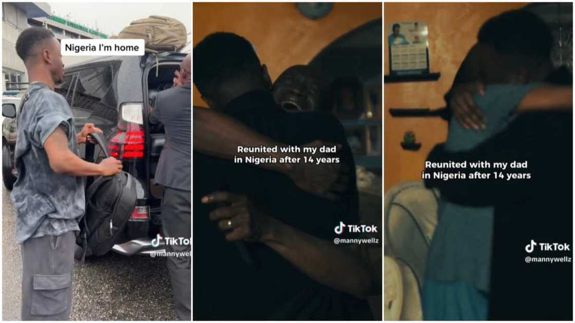 Emotional reunion/man hugged his father. Emotional reunion/man hugged his father.