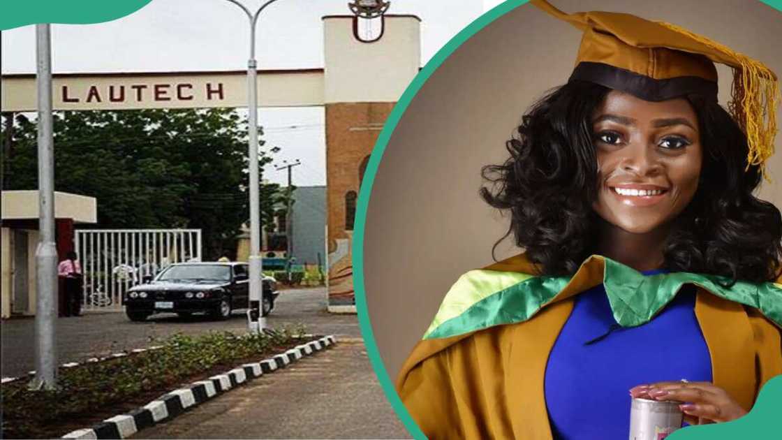 LAUTECH univerity entrance (L). LAUTECH student graduating (R)