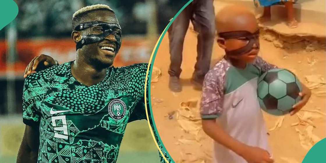Young boy wears mask like Osimhen. Young boy wears mask like Osimhen.