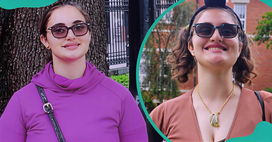 Georgie Harris poses outdoors in different locations