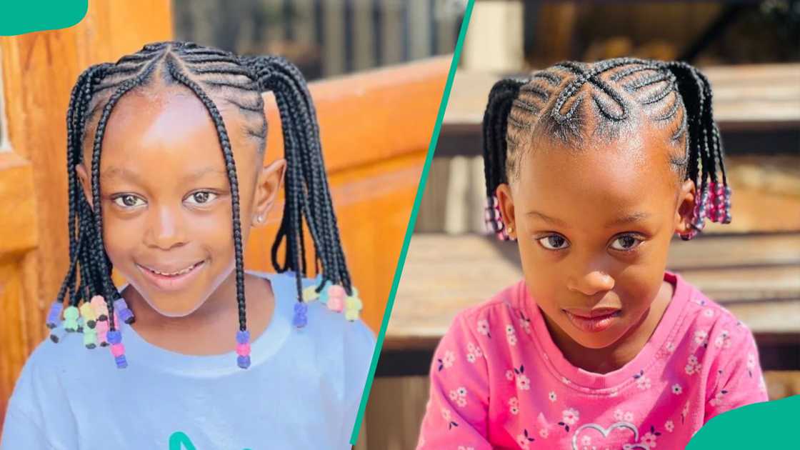 Girls wearing double braided ponytails Girls wearing double braided ponytails