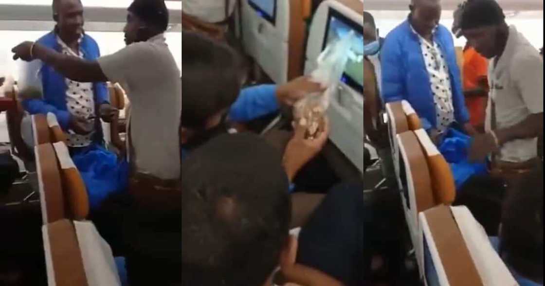 Video shows man hawking grasshoppers inside aeroplane Video shows man hawking grasshoppers inside aeroplane