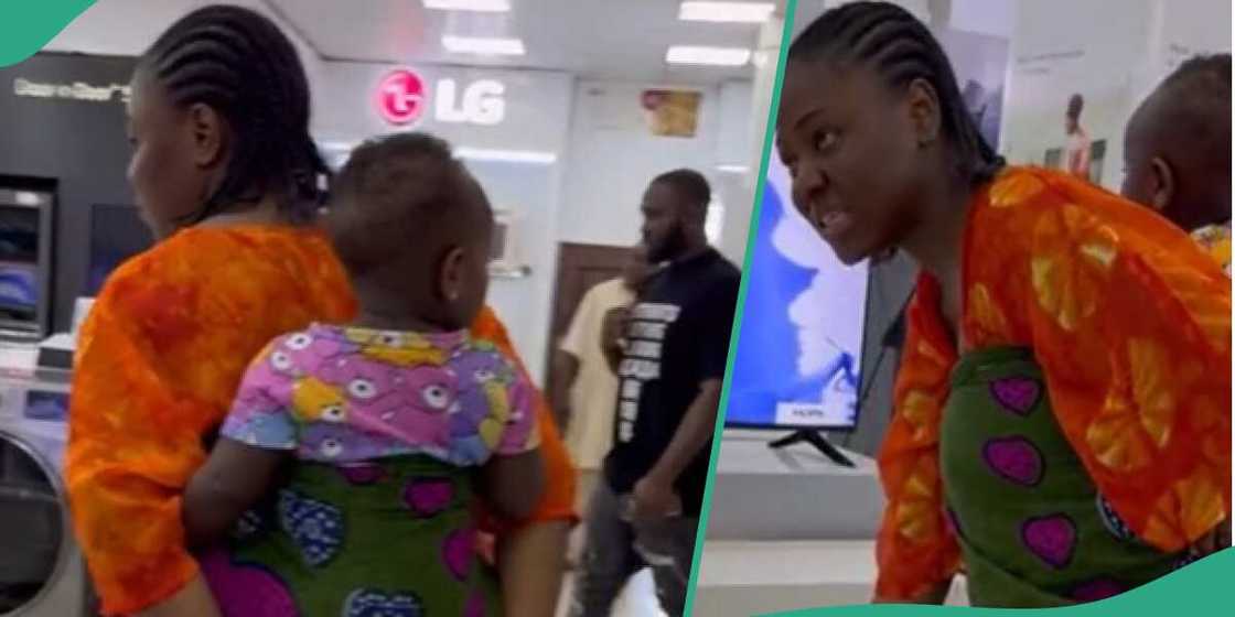 The lady showed the TV she got. The lady showed the TV she got.