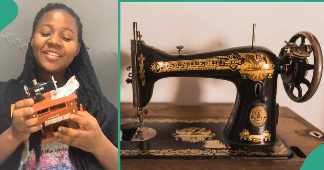 Lady buys sewing machines online. Lady buys sewing machines online.