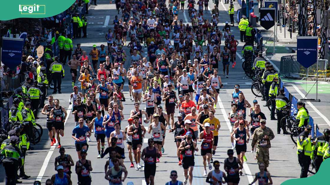 Runners make their way down Boylston Street