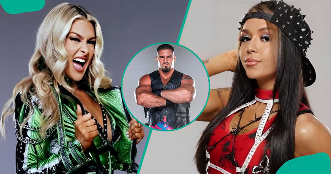 WWE wrestlers, Izzi Dame, Bron Breaker and Cora Jade pose in different places. WWE wrestlers, Izzi Dame, Bron Breaker and Cora Jade pose in different places.
