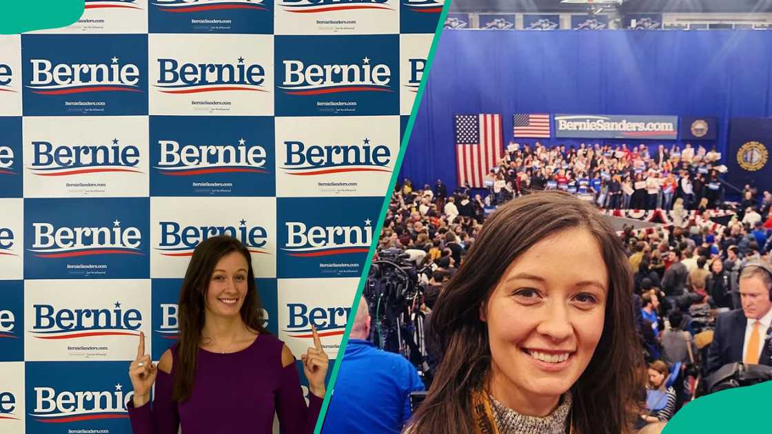 Emma Vigeland is seen covering Bernie Sanders' political events