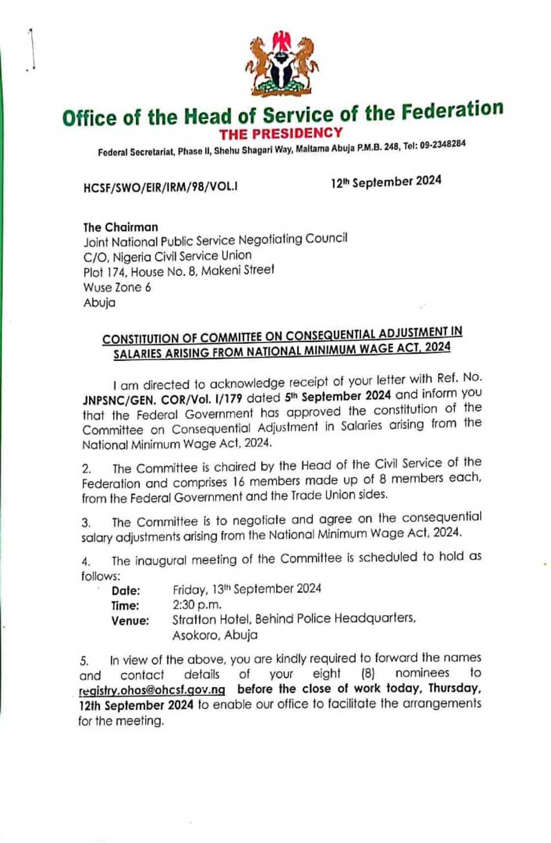 Minimum wage letter Minimum wage letter
