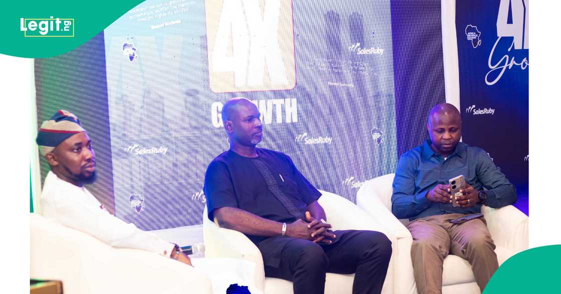 From left: Savior Udoh - Media Personality, Victor Enengedi - Head of Business Desk at Legit.ng, and Bunmi Jembola - CEO of SalesRuby and Convener of AFRES