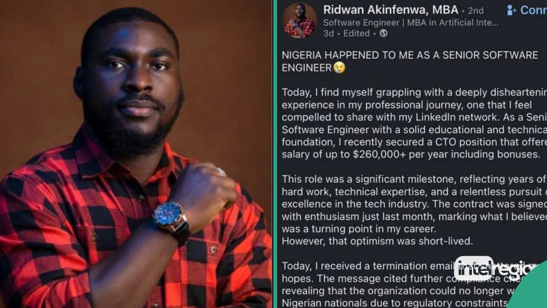 A Nigerian software engineer laments bitterly over top international job loss