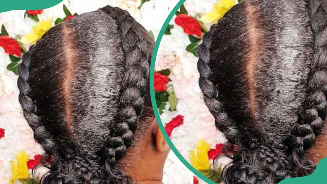 Two braided cornrows Two braided cornrows