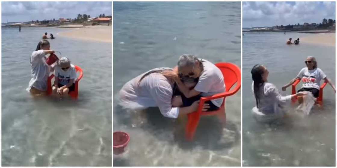 Emotional video shows lady bathing her 94-year-old grandmother in the ocean to help the woman fulfill her dream Emotional video shows lady bathing her 94-year-old grandmother in the ocean to help the woman fulfill her dream